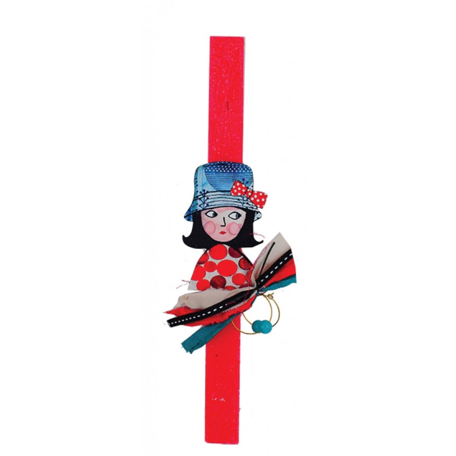 Λαμπάδα Κοπέλα με Σκουλαρίκια Κρίκους Κόκκινη της Ελευθερίας Δανιηλίδη ΠΑΣΧΑ
